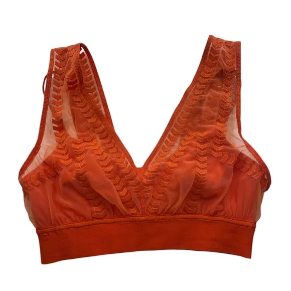 Free People movement Orange V-Neck sports Bra, Lace,Textured,Lined, Small,New - Picture 9 of 9